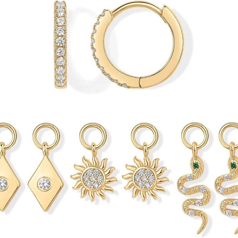 18K Gold Plated Huggie Earrings and Charm Set for Women | Mix and Match Earring